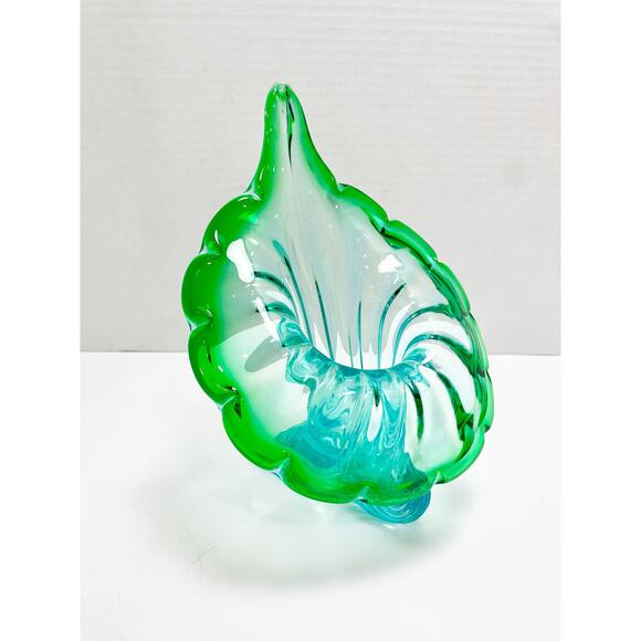 Murano Italian Blown Blue Green Turquoise Glass "Jack In The Pulpit" Vase - Picture 5 of 16